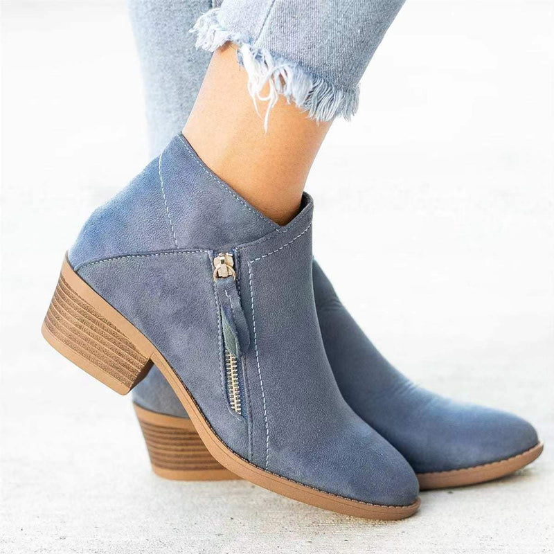 Bottines à Talons Épais et Fermeture Éclair Latérale pour Femmes