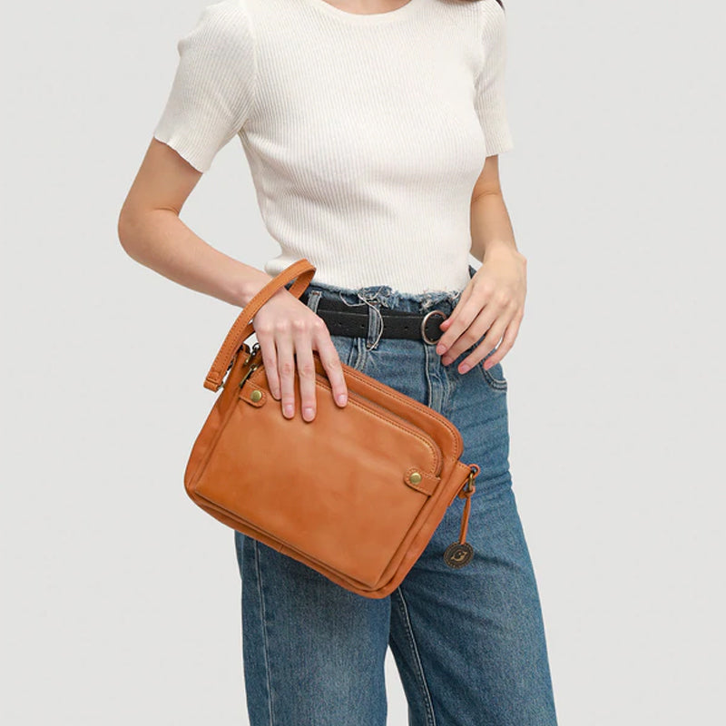 Sac à bandoulière et pochette en cuir à trois couches