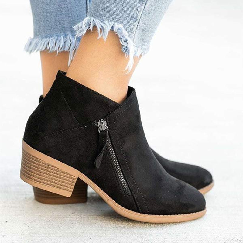 Bottines à Talons Épais et Fermeture Éclair Latérale pour Femmes