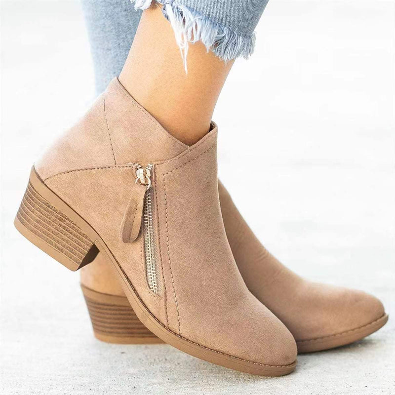 Bottines à Talons Épais et Fermeture Éclair Latérale pour Femmes