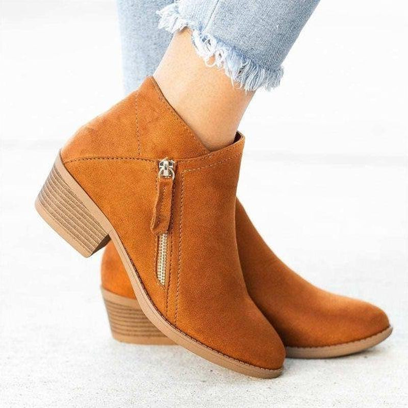 Bottines à Talons Épais et Fermeture Éclair Latérale pour Femmes