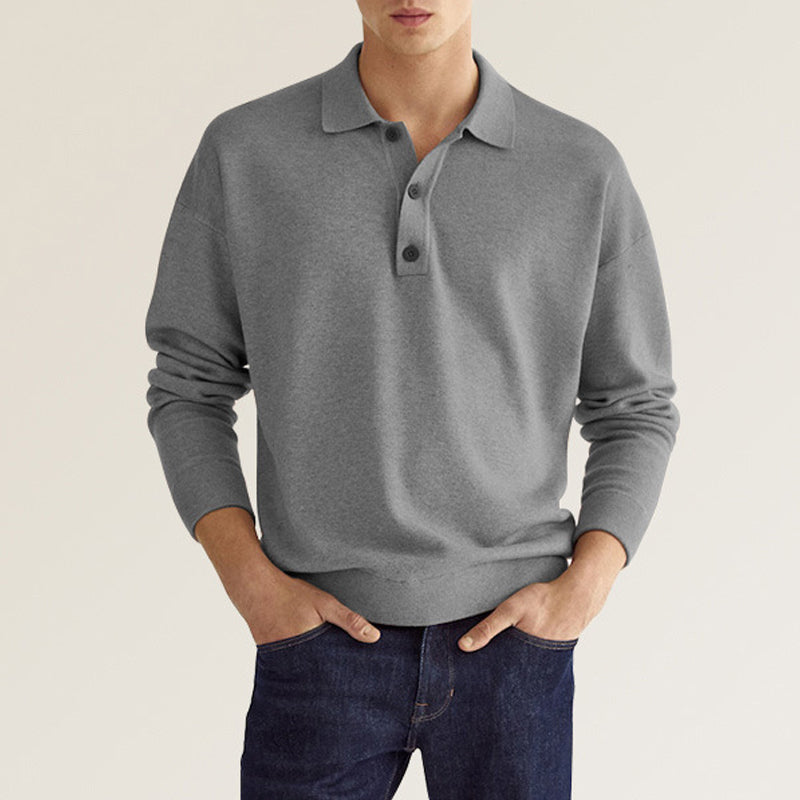 Polo Homme Décontracté à Col en V et Manches Longues