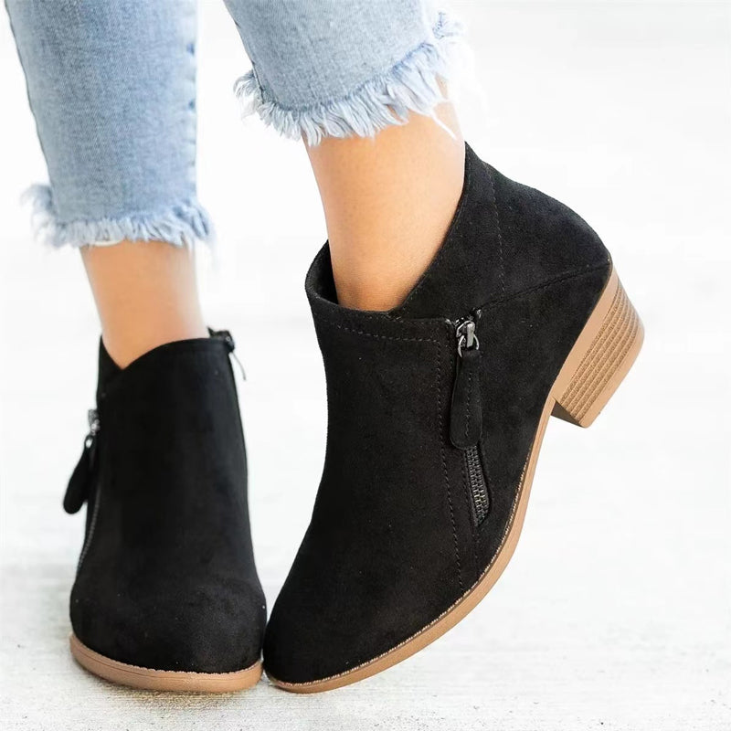 Bottines à Talons Épais et Fermeture Éclair Latérale pour Femmes