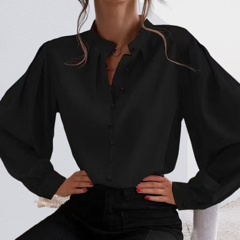Chemise Boutonnée à Col Montant et Manches Longues