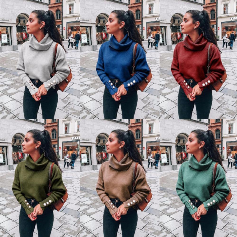 Pull décontracté uni à manches longues