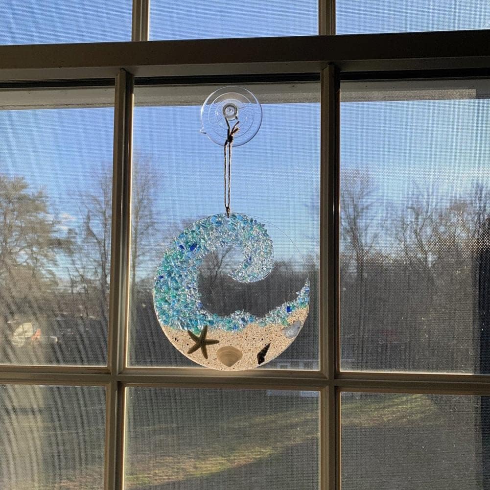 Suncatcher en verre de mer - Ornement de plage de vague de crash d’océan