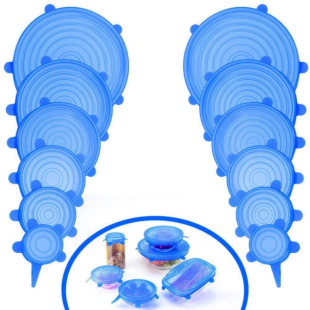 6-Pieces Bleu Couvercles De Bol Silicone