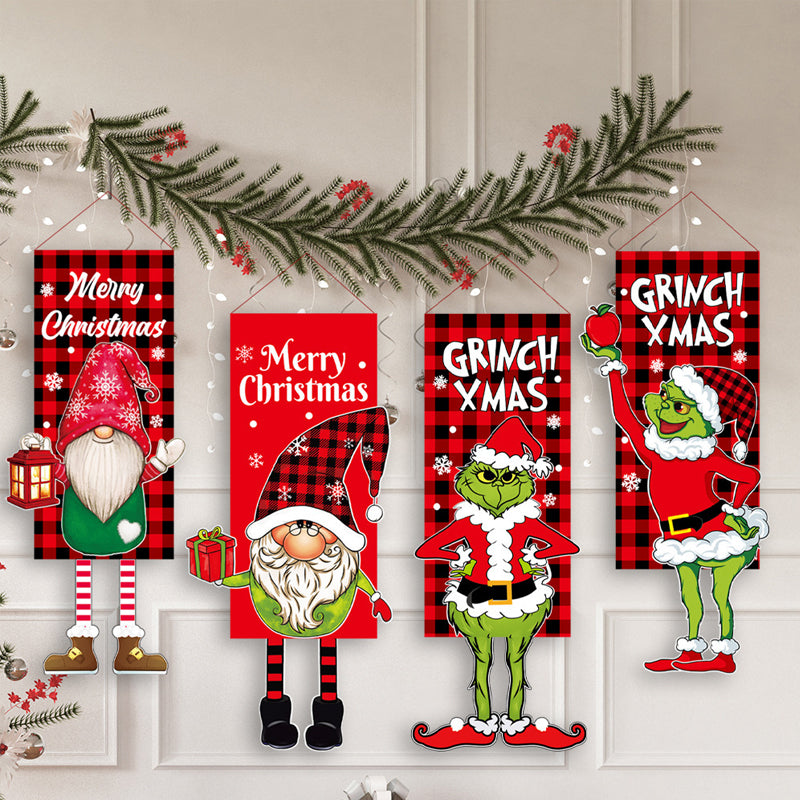 Décoration de Noël Drapeau de Jardin de Poupée Sans Visage Grinch Suspendu