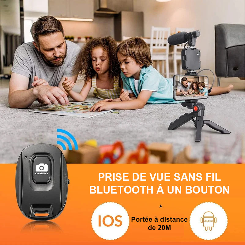 Kit de microphone vidéo professionnel avec trépied et lumière LED