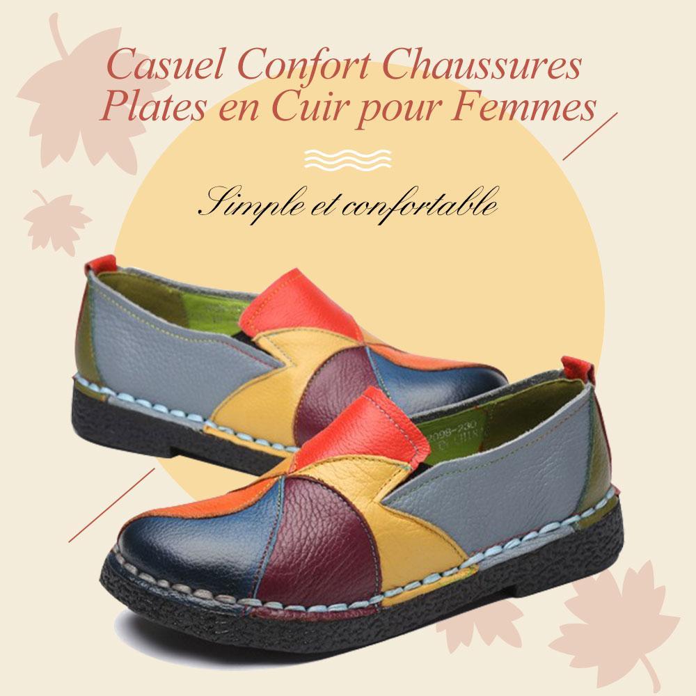 Casuel Confort Chaussures Plates en Cuir pour Femmes