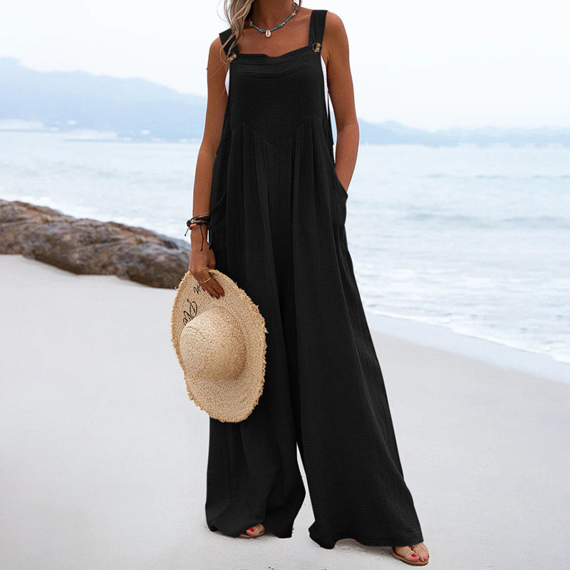 Combinaison unie jambes larges et boutons