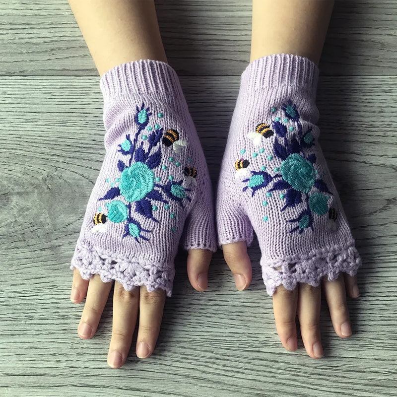 Gants chauds brodés
