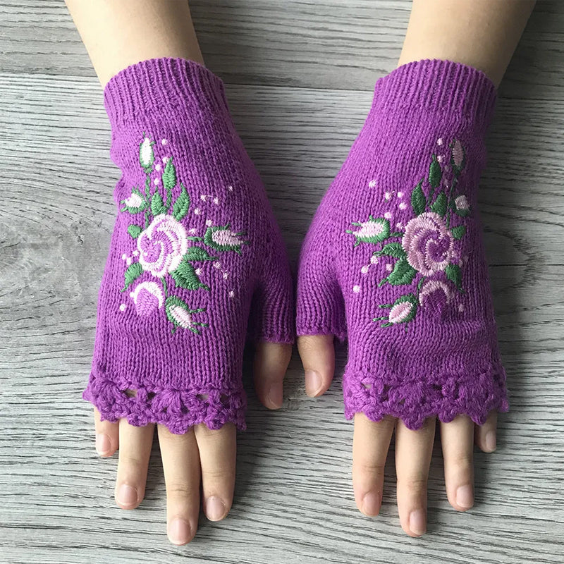 Gants chauds brodés