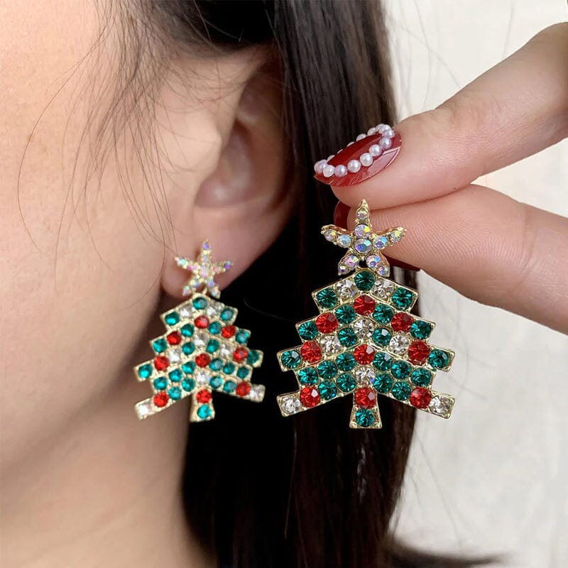 Boucles d'oreilles sapin de Noël scintillantes