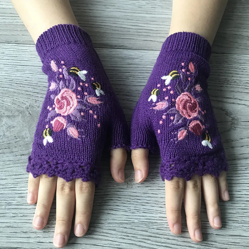 Gants chauds brodés
