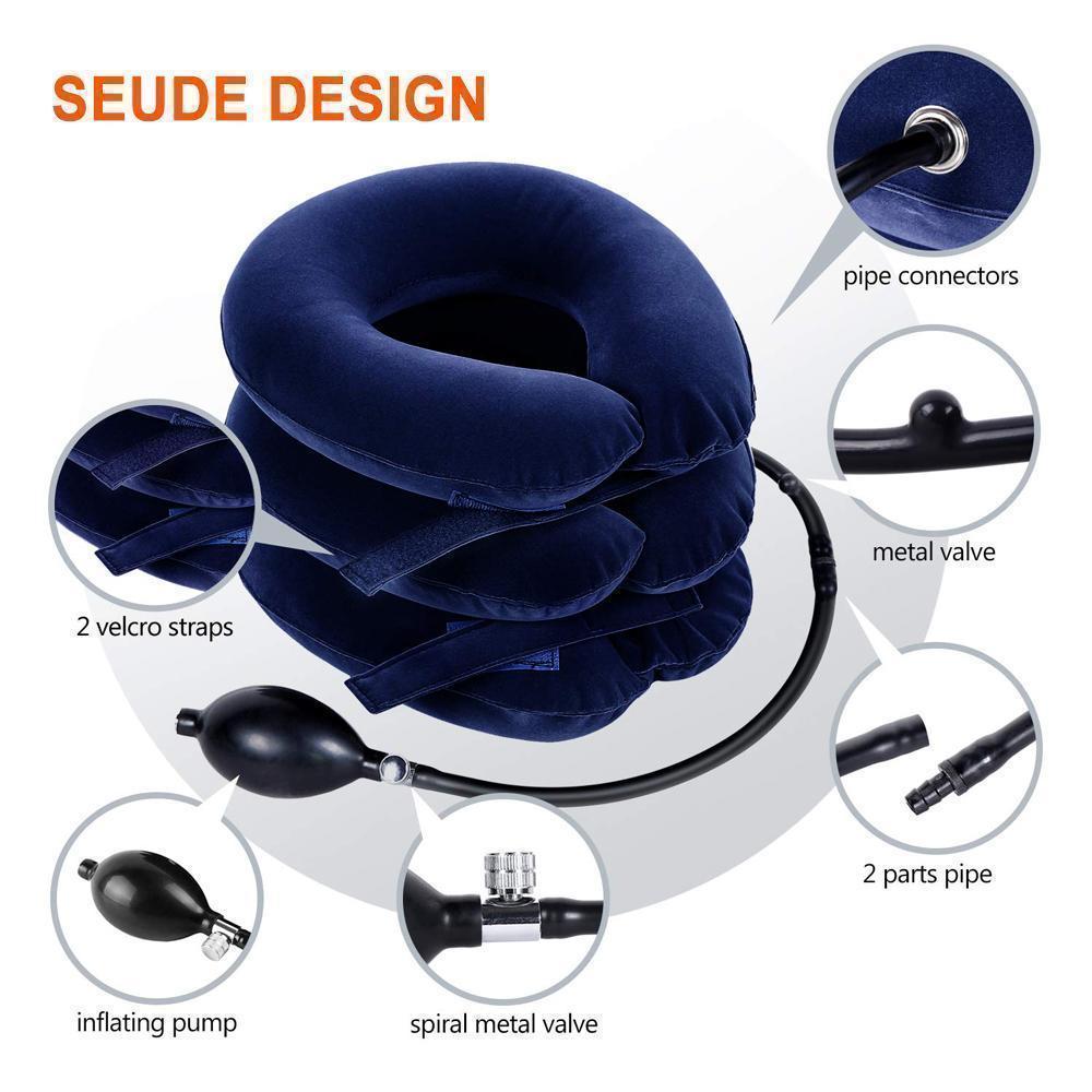 Dispositif de traction cervicale, support de cou gonflable