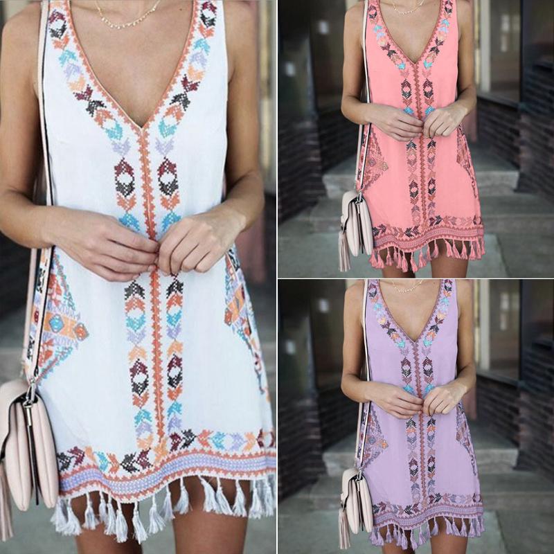 Robe de Plage Brodée sans Manches à Franges