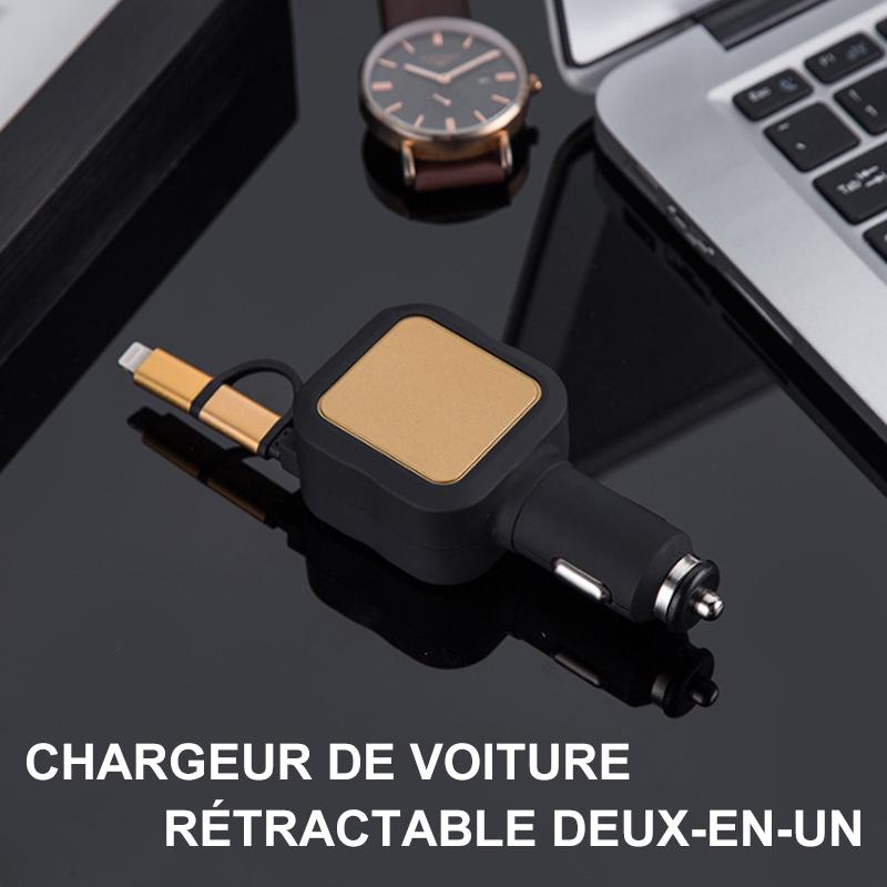 Chargeur de voiture rétractable deux-en-un