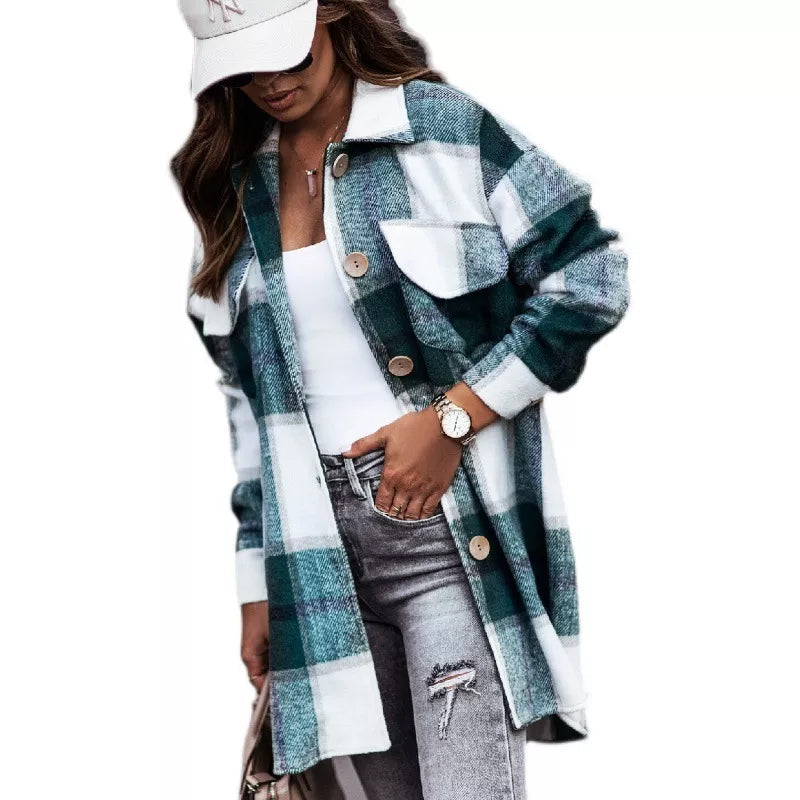 Manteau en Laine Décontracté à Carreaux