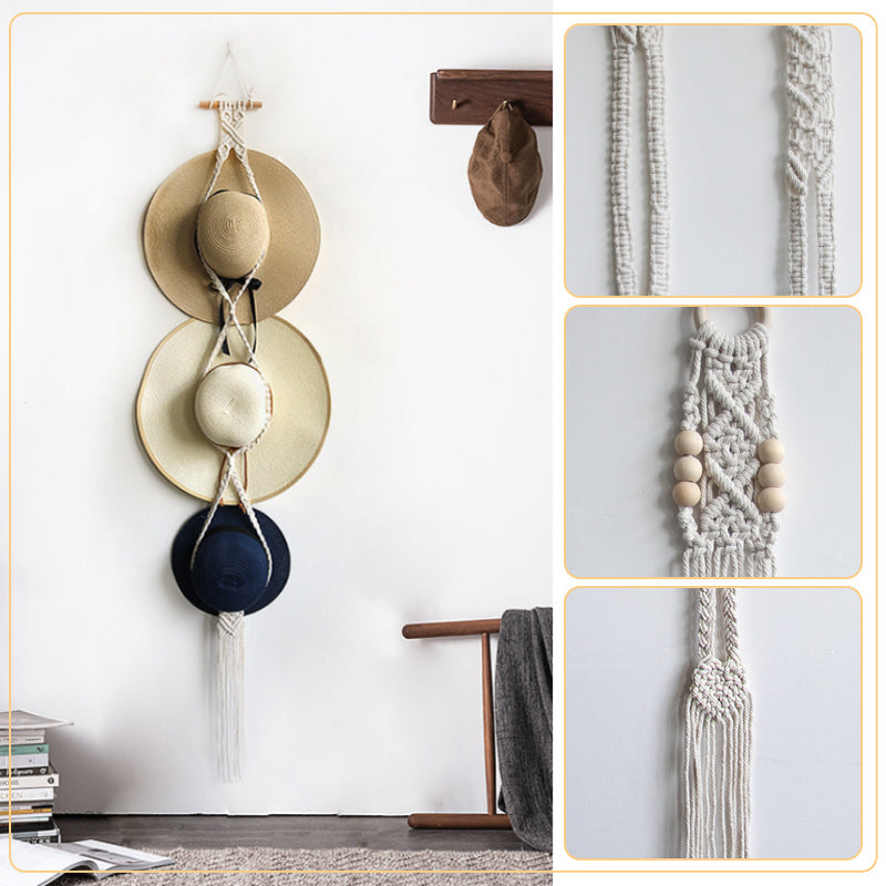 Porte-chapeau Boho décoratif en lin fait à la main pour tenture murale