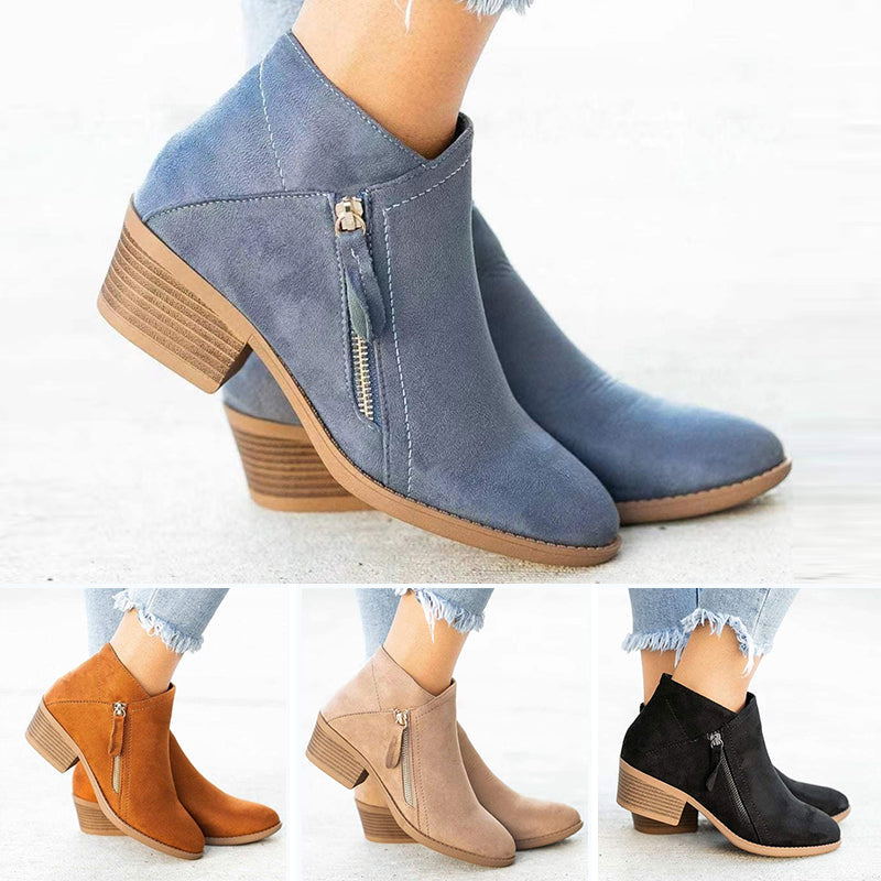 Bottines à Talons Épais et Fermeture Éclair Latérale pour Femmes