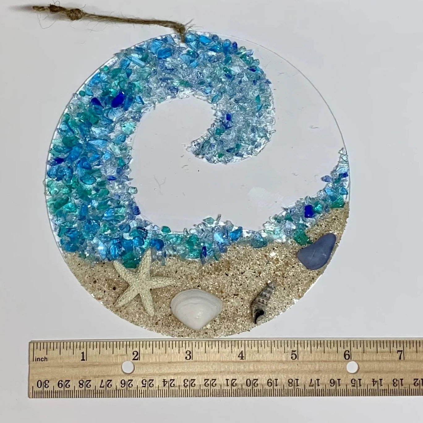 Suncatcher en verre de mer - Ornement de plage de vague de crash d’océan