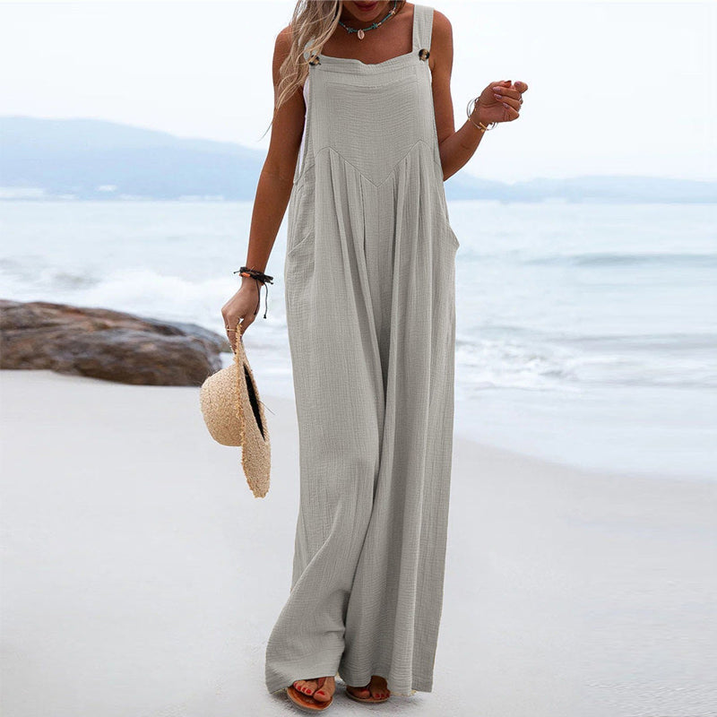 Combinaison unie jambes larges et boutons