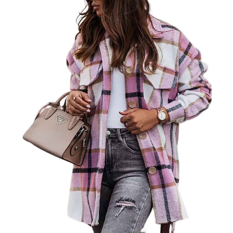 Manteau en Laine Décontracté à Carreaux