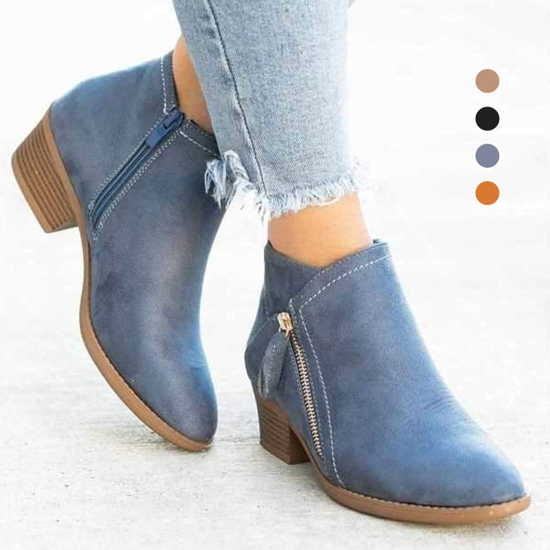 Bottines à Talons Épais et Fermeture Éclair Latérale pour Femmes