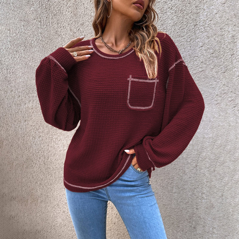 Gaufre Femme Tricot Tunique Tops Chemise à Manches Longues