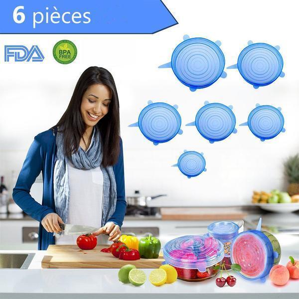 6-Pieces Bleu Couvercles De Bol Silicone