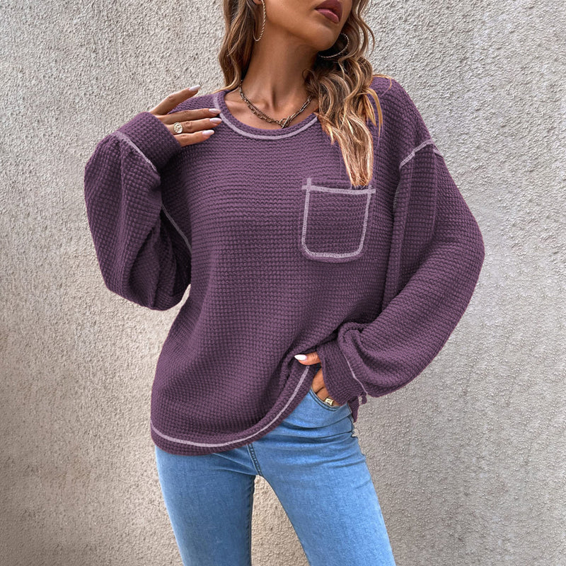 Gaufre Femme Tricot Tunique Tops Chemise à Manches Longues