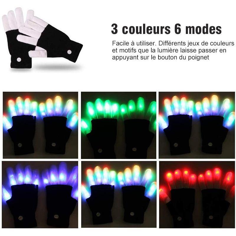Gants LED Finger Lights 3 Couleurs 6 Modes