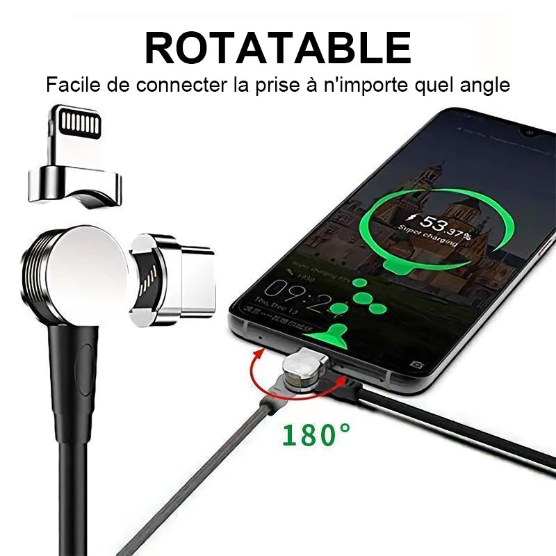 Câble de Chargement Magnétique à Rotation de 180