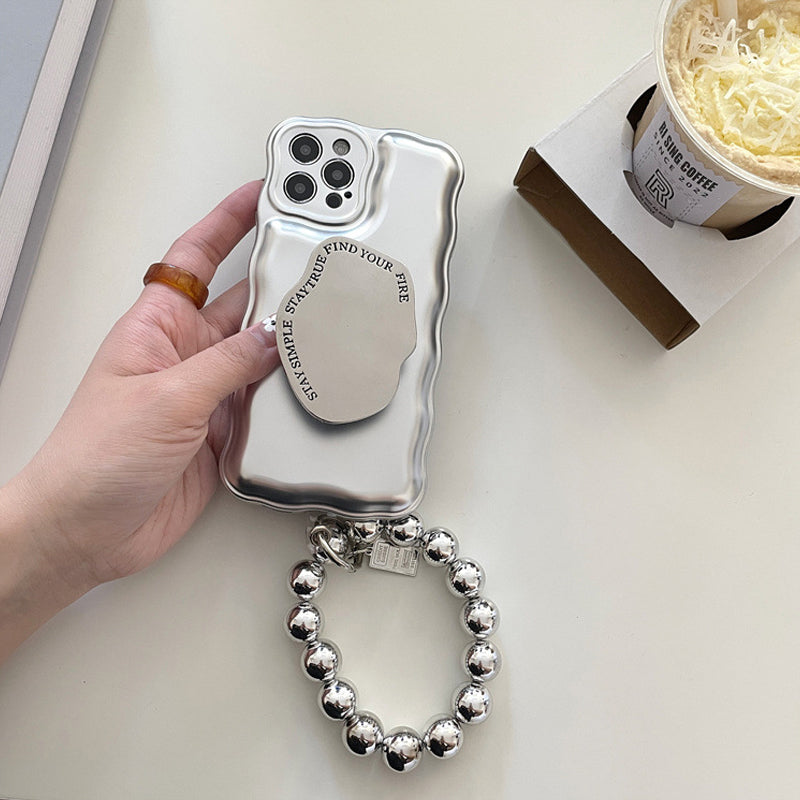 Étui à Coussin d'Air avec Bracelet Boule en Argent Mat pour IPhone