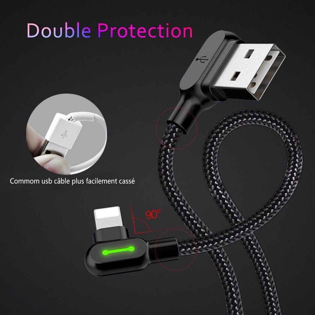 90 Dégrée Câble de Chargeur en Nylon Tressé