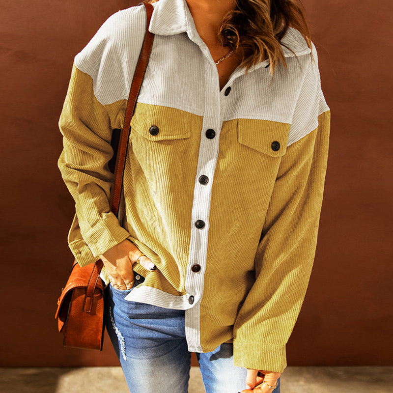 Veste de chemise décontractée à revers lâche colorblock pour dames