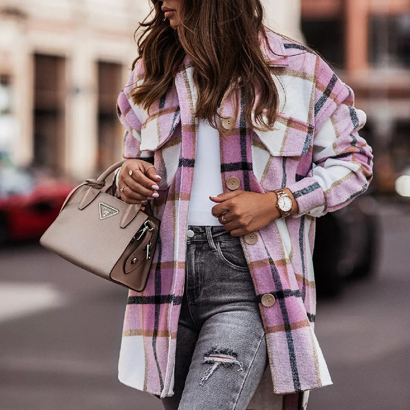 Manteau en Laine Décontracté à Carreaux