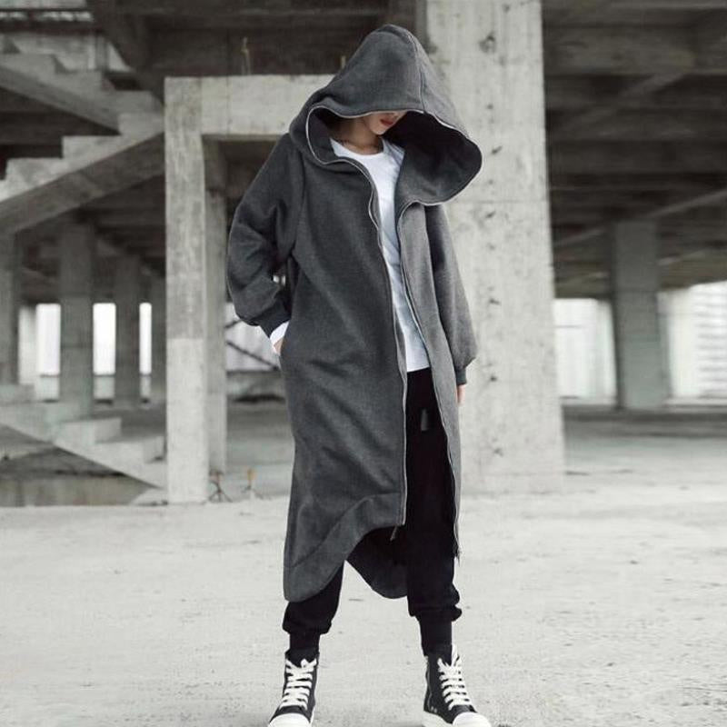 Manteau long à capuche unisexe à manches longues