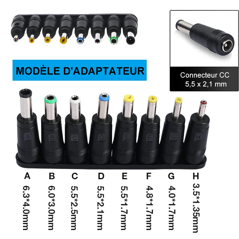 Adaptateur d'alimentation CC universel 8 en 1