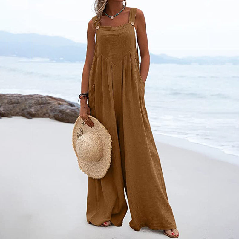 Combinaison unie jambes larges et boutons