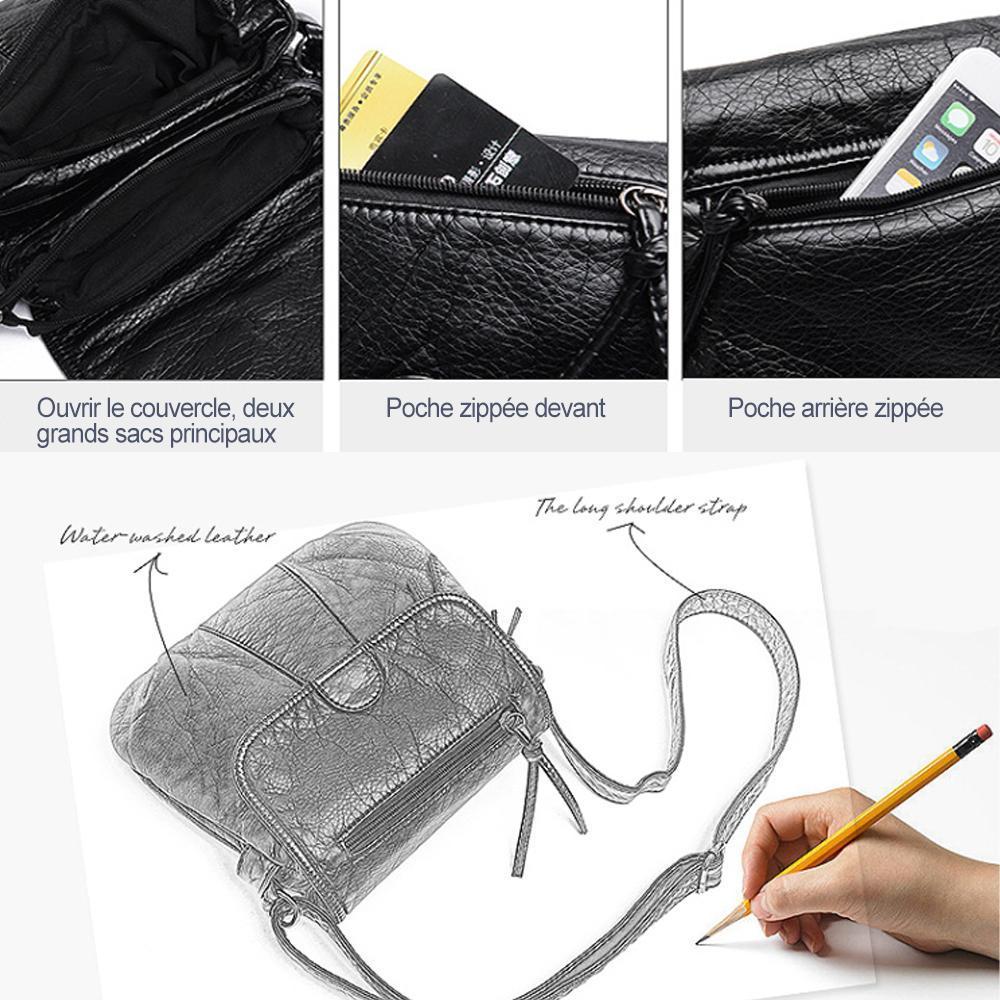 Femme Sac À Bandoulière Diagonale en Cuir Délavé