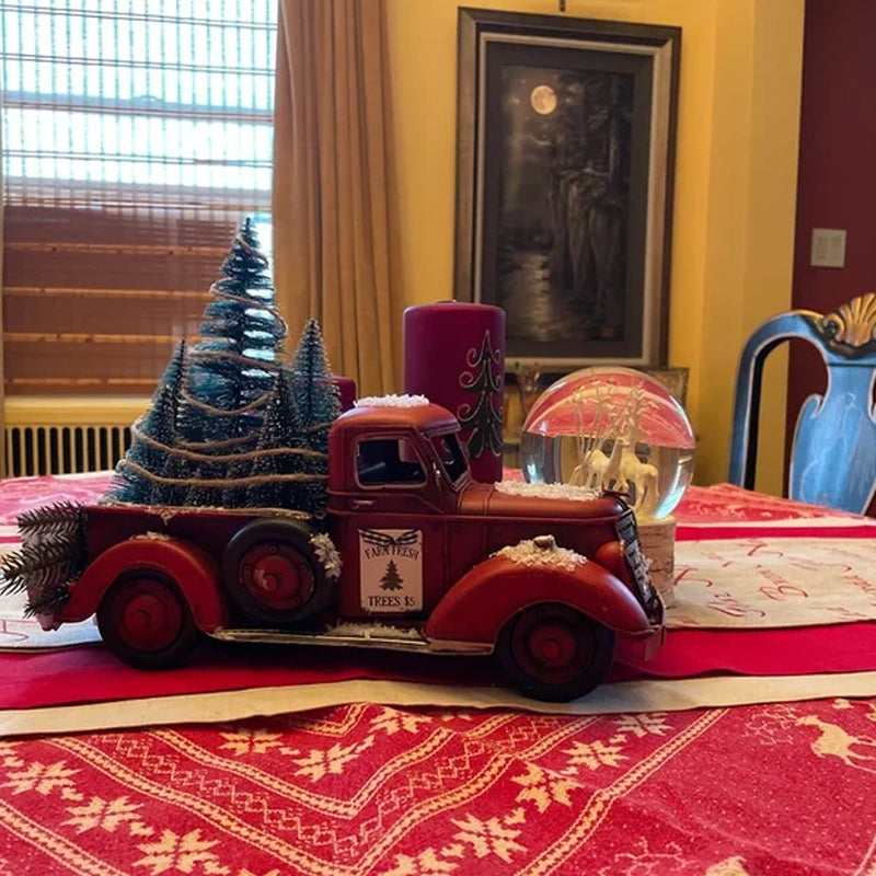 🎄Vente de Noël🔥Pièce maîtresse de Noël de camion de ferme rouge