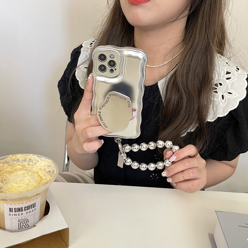 Étui à Coussin d'Air avec Bracelet Boule en Argent Mat pour IPhone