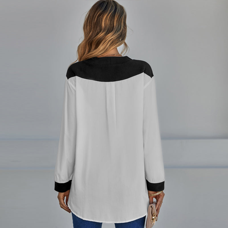 Chemise à empiècement contrastant à encolure en V