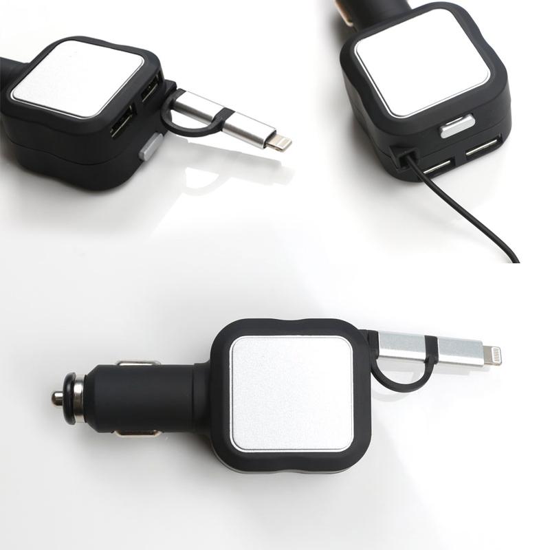 Chargeur de voiture rétractable deux-en-un