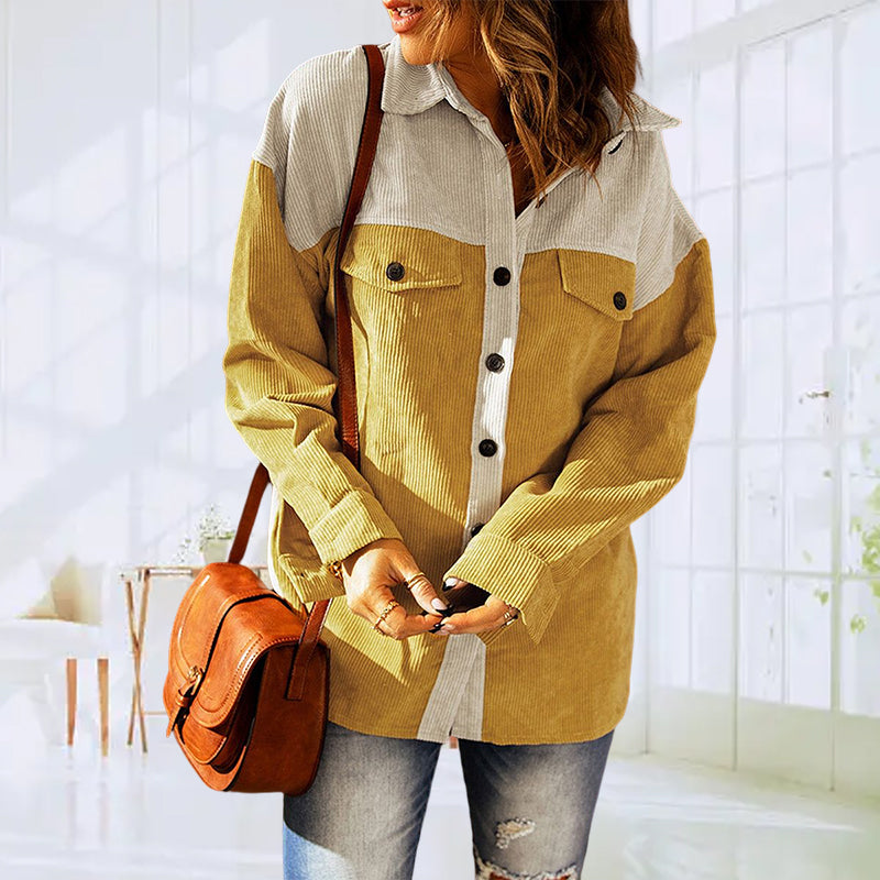 Veste de chemise décontractée à revers lâche colorblock pour dames