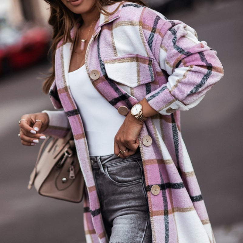 Manteau en Laine Décontracté à Carreaux