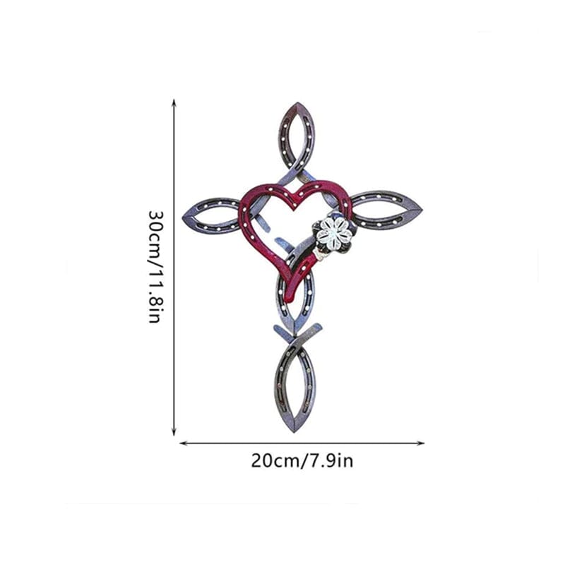 Croix en fer Ă cheval naturel avec coeur