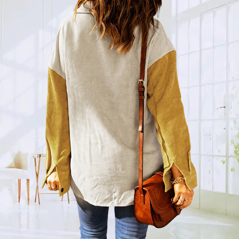 Veste de chemise décontractée à revers lâche colorblock pour dames